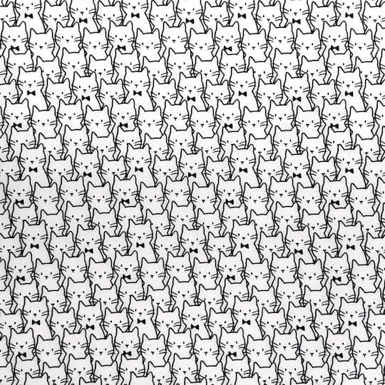 Camelot Fabrics Meow White Cat Clusters Cotton Fabric